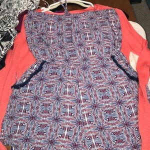 Floral romper and coral cardigan combo